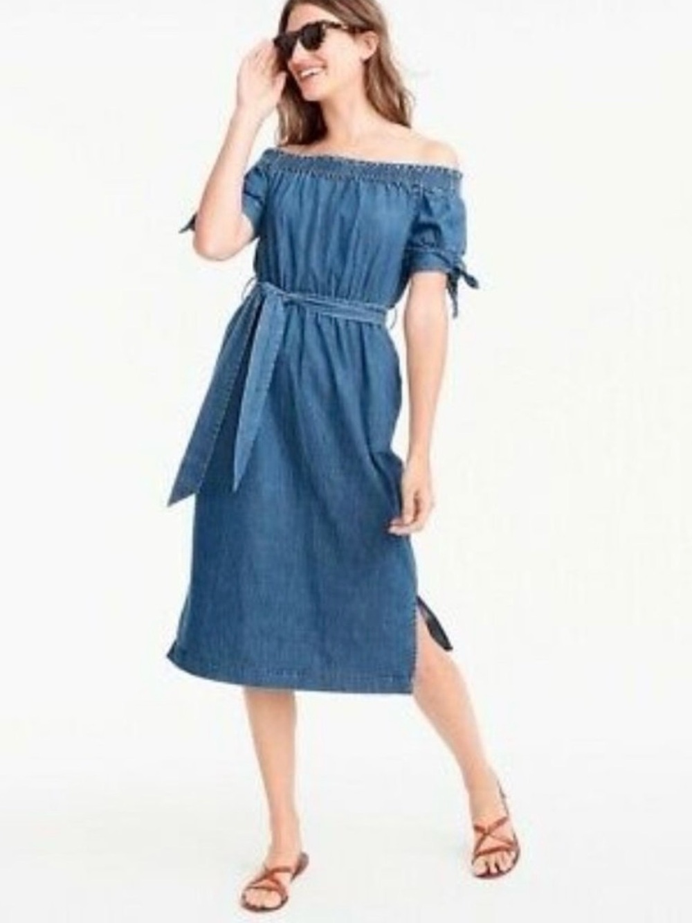 J. Crew Off-the-Shoulder Denim Midi Dress - Blue